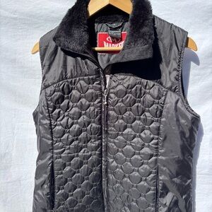 Marker Black Quilted Vest fleece lined two front zip pockets, M